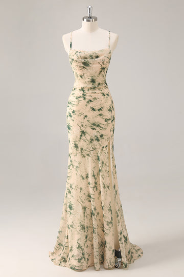Champagne Flower Mermaid Bridesmaid Dress with Slit